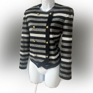 Vintage Leslie Fay Black and Gray Military Style Fitted Cropped Blazer